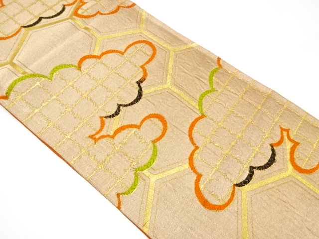 アンティーク　亀甲繋ぎに雲模様織り出し袋帯（着用可）